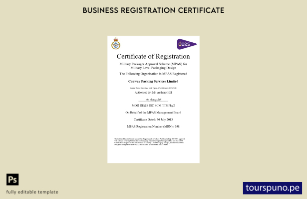 listo para imprimir Certificado MPAS de EE. UU. de registro comercial Plantilla 